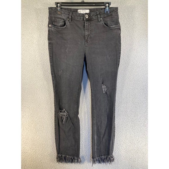 Free People Denim - Free People Jeans Women's 29 Black Rough Fringed Hem Stretch Distressed Denim